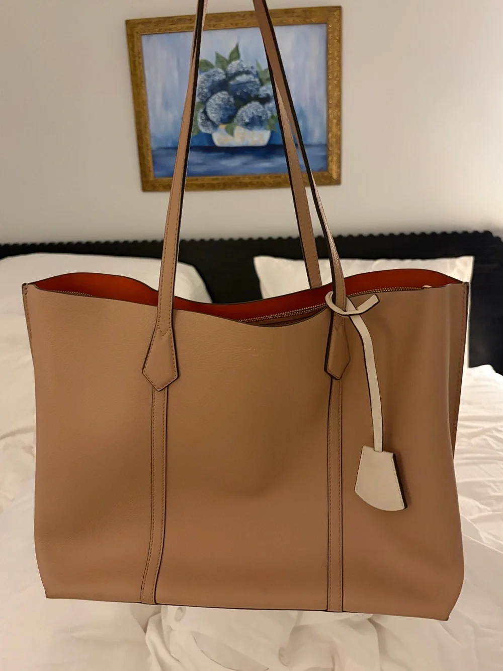 Tory Burch Beige Tote with Orange Interior and White Tag